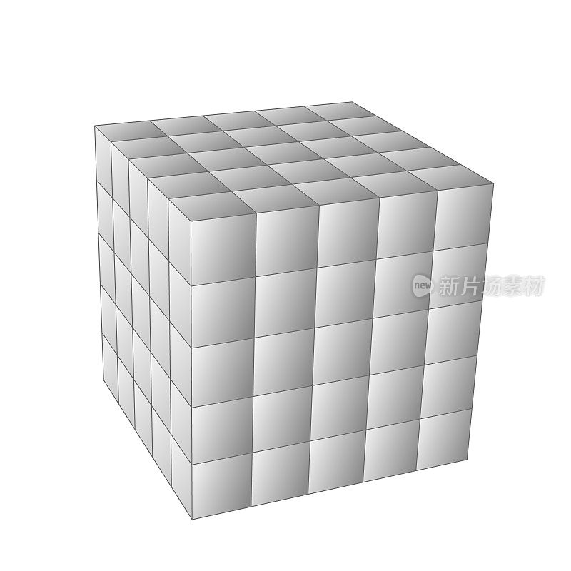 5x5x5的立方体= 125个立方体。与梯度。没有差距。与视角。